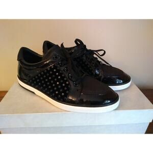 JIMMY CHOO BLACK SYDNEY VELVET PATENT LEATHER SNEAKERS SIZE 41